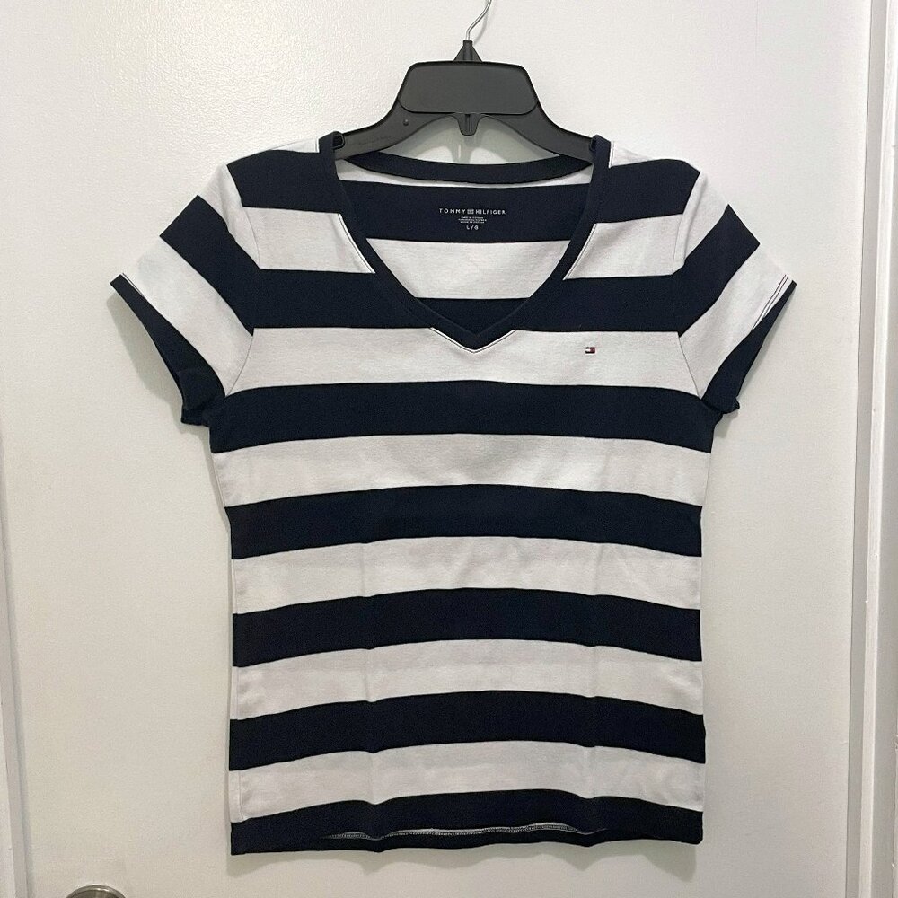 Tommy Hilfiger V Neck Short Sleeve T Shirt Large Navy